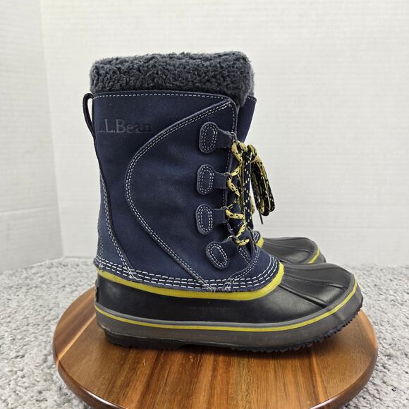 L.L.Bean Blue Suede Leather Black Winter Snow Pac Duck Boots Kids size 4 295601 - Picture 4 of 13